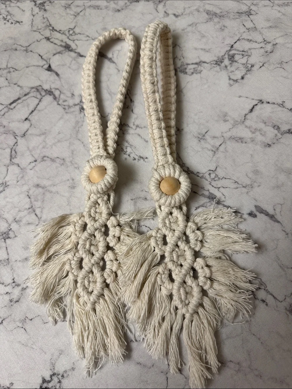Handmade Macramé Tassel Curtain Tie Backs in Cream